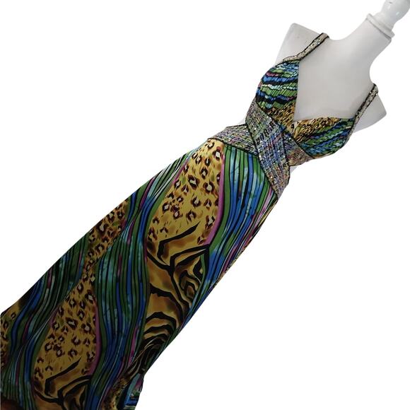 La Femme Vibrant Animal Print Maxi Dress - Picture 1 of 12